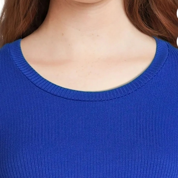 Time and Tru  blue ribbed side rushed cobalt blue maternity dress - Picture 2 of 2